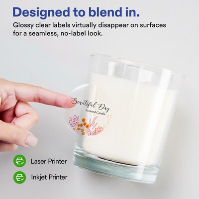 Avery Round Laser/Inkjet Multipurpose Labels, 2" Round, Clear, 20 Labels/Sheet, 25 Sheets/Pack (19479311200)