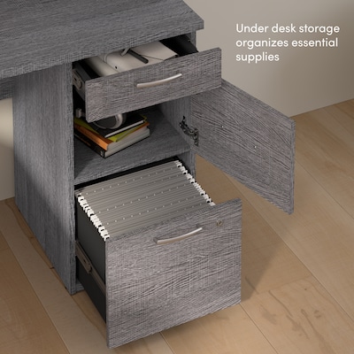Bestar Logan 66"W U or L Shaped Desk with Hutch, File Cabinet, and Bookcase, Bark Grey (46851-47)