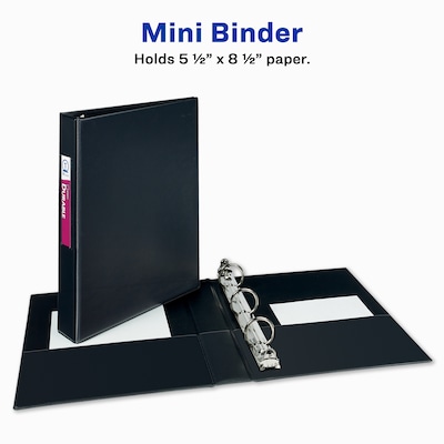 Avery Durable Mini 1" 3-Ring Non-View Binders for 5 1/2" x 8 1/2" paper, Round Ring, Black (AVE27257)