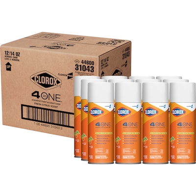 CloroxPro 4 in One Disinfectant & Sanitizer, Citrus Scent, 14 oz., 12/Carton (31043)