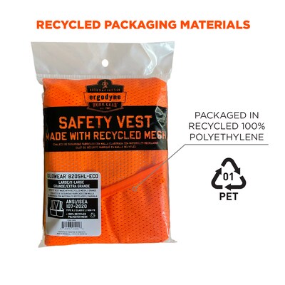GloWear 8205HL-ECO High Visibility Sleeveless Vest, ANSI Type R Class 2, Orange, XS, (21991)
