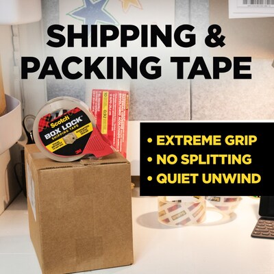 Scotch Box Lock Shipping Packing Tape with Refillable Dispensers, 1.88 in x 54.6 yd, Clear, 4/Pack (3950-4RD)