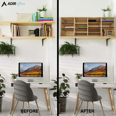 Adiroffice Wood Oak Adjustable 24 Compartment Literature Organizer (500-24-MEO)