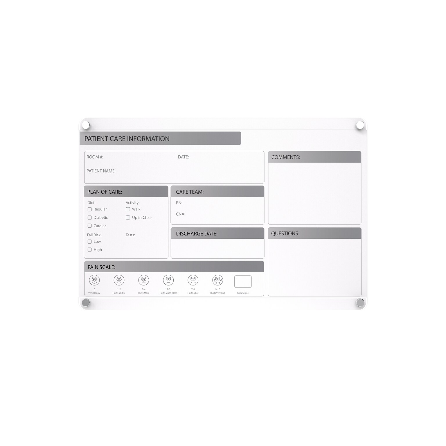 Ghent Changeable Patient Room Glass Dry-Erase Whiteboard, 18H x 24W, Vertical Orientation (GRPHMYRNFM11P-18-12H)