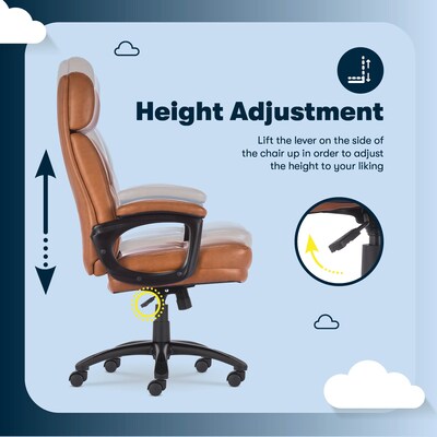 Serta Comfort Big & Tall Ergonomic Bonded Leather Swivel Executive Chair, Cognac (CHR10131D)