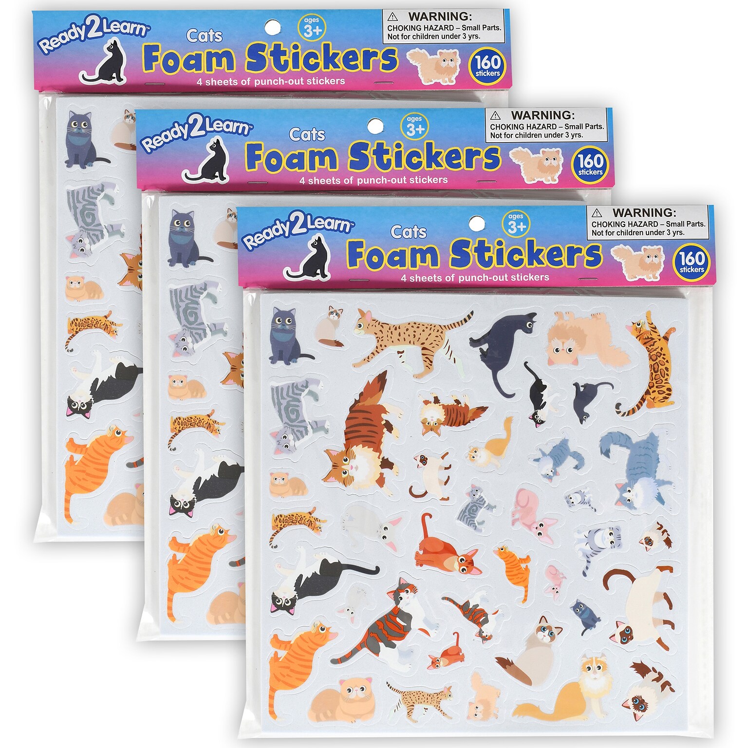 Ready2Learn Foam Stickers, Cats, 160/Pack, 3 Packs (CE-10122-3)