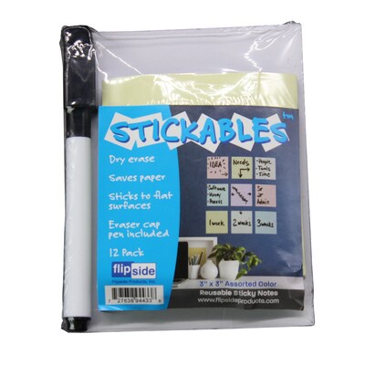 Flipside Dry-Erase Sticky Notes, 3 x 3, 12/Pack (94433)