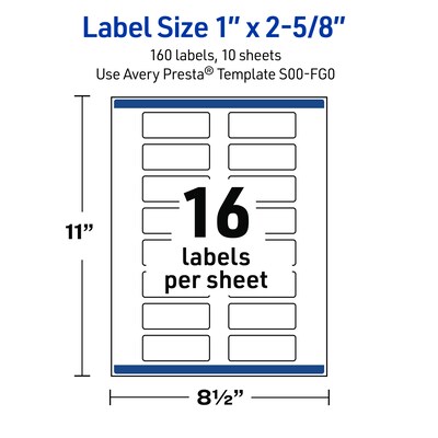 Avery Rectangle Multipurpose Labels, 1" x 2-5/8", White, 160/Pack (19479370547)