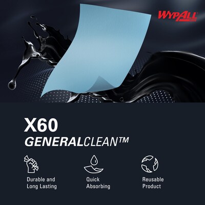 WypAll GeneralClean X60 Jumbo Fabric Wipers, Blue, 1100/Carton (34965)