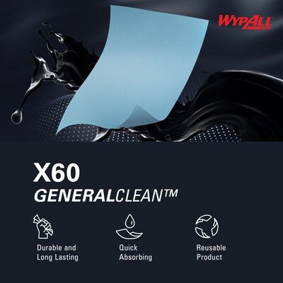 WypAll GeneralClean X60 Jumbo Fabric Cleaning Wipers, 13.4" x 12.5", Blue, 1100 Sheets/Roll, 1100 Wipers/Box (34965)