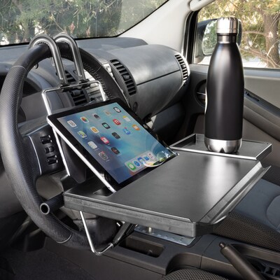 Mount-It! 20.75 x 10.5 Plastic Height Adjustable Steering Wheel and Backseat Tray, Black (MI-7314)