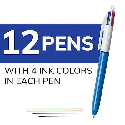 BIC 4-Color Retractable Ballpoint Pen, Medium Point, 1.0mm, Multicolor, Dozen (MM11-AST)