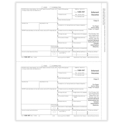ComplyRight® 2023 1099-INT Tax Form, Payer Copy C and/or State, 2-Up, 50/Pack (512250)