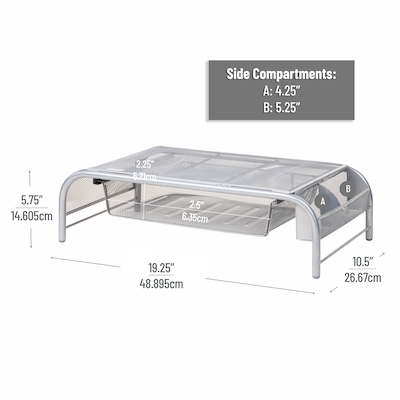 Mind Reader Monitor Stand with Paper Tray, Metal, Silver  (MESHMONSTA-SIL)