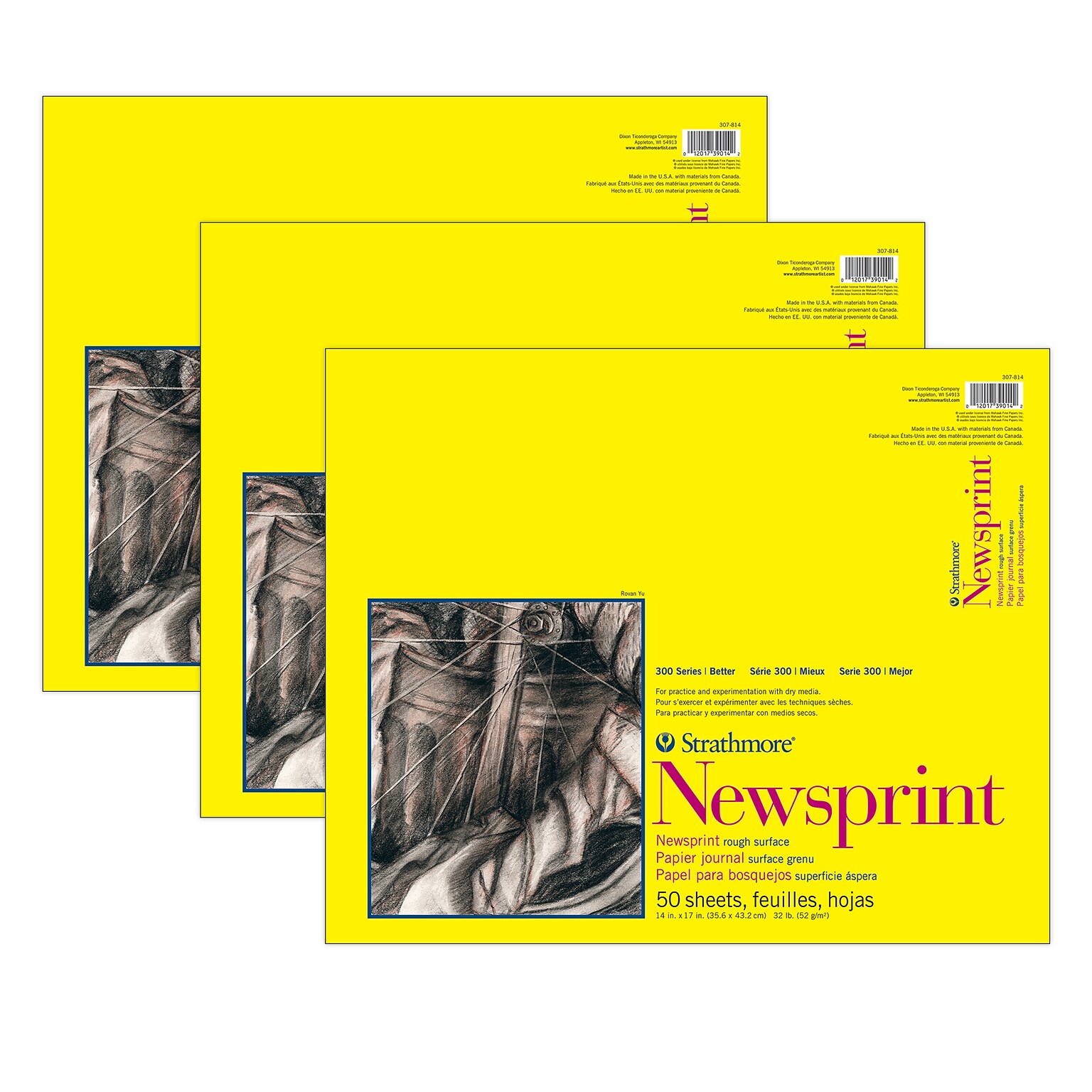 Strathmore 300 Series 14 x 17 Tape Bound Newsprint Sketch Pad, 50 Sheets/Pad, 3/Bundle (STTP3078141-3)