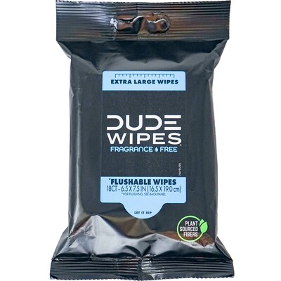 Dude Wipes Fragrance-Free Flushable Wipes, 6 Wipes/Pack, 18 Packs/Carton