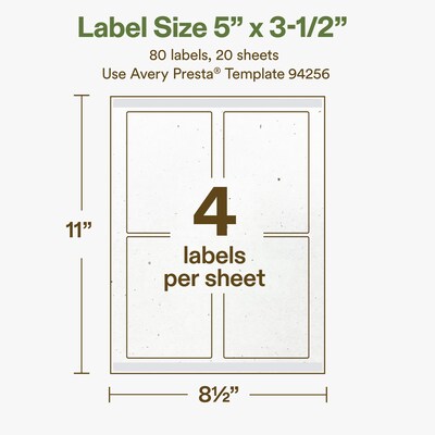 Avery Hemp Rectangle Laser/Inkjet Multipurpose Labels, 5" x 3-1/2", Off-White (80/Pack)
