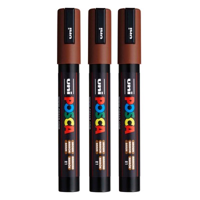 POSCA PC-5M Water Based Paint Marker, Medium Bullet Tip, Brown, 3/Pack (UBCPC5MBROWN-3)