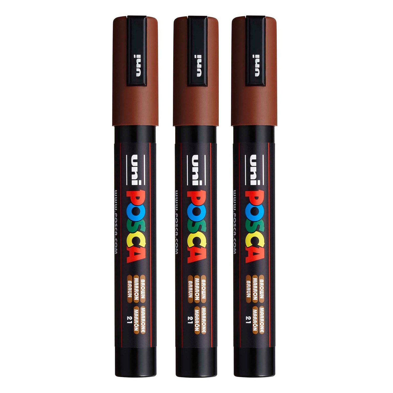 POSCA PC-5M Water Based Paint Marker, Medium Bullet Tip, Brown, 3/Pack (UBCPC5MBROWN-3)