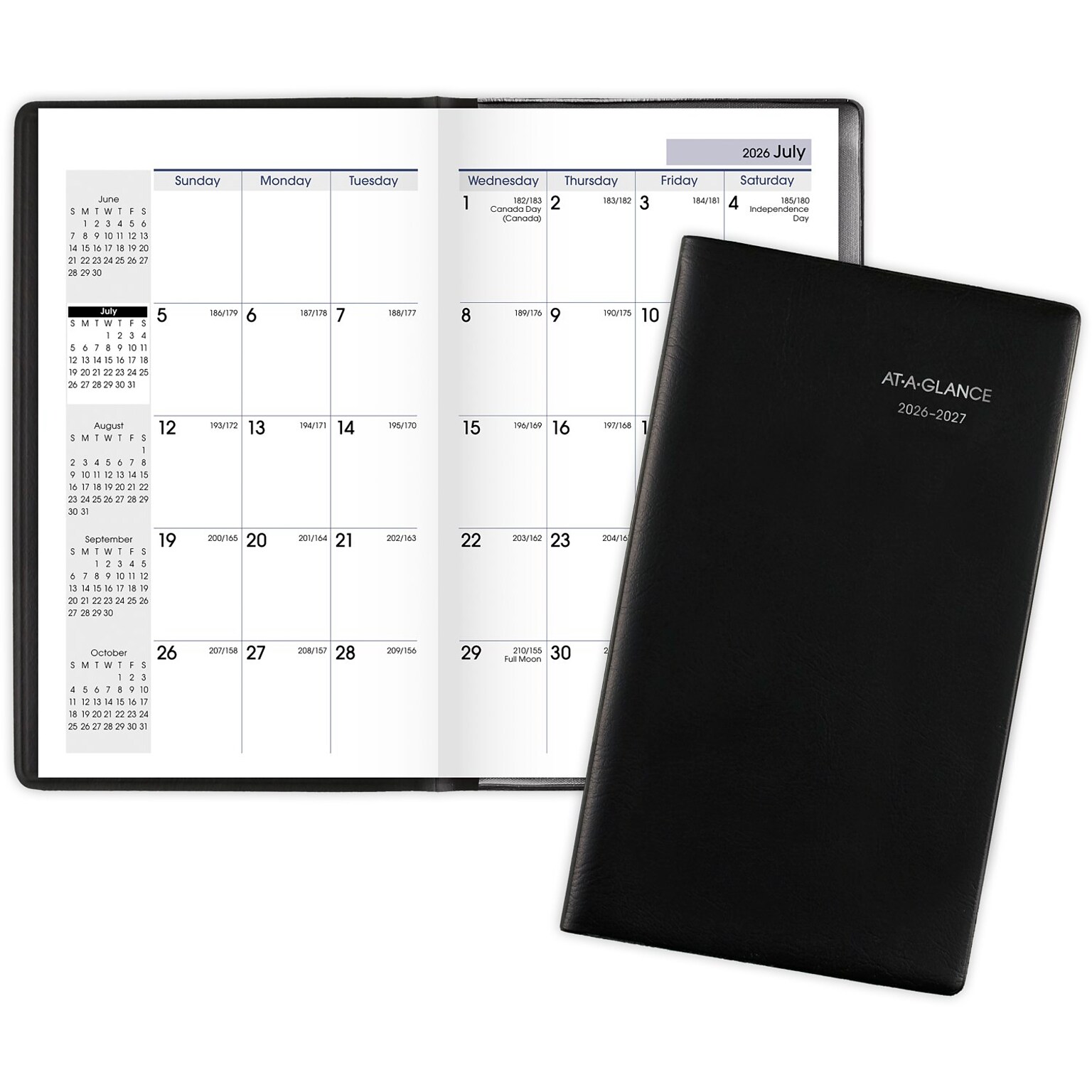 2026-2027 AT-A-GLANCE DayMinder 3.5 x 6 Academic Monthly Planner, Faux Leather Cover, Black (AY53-00-27)
