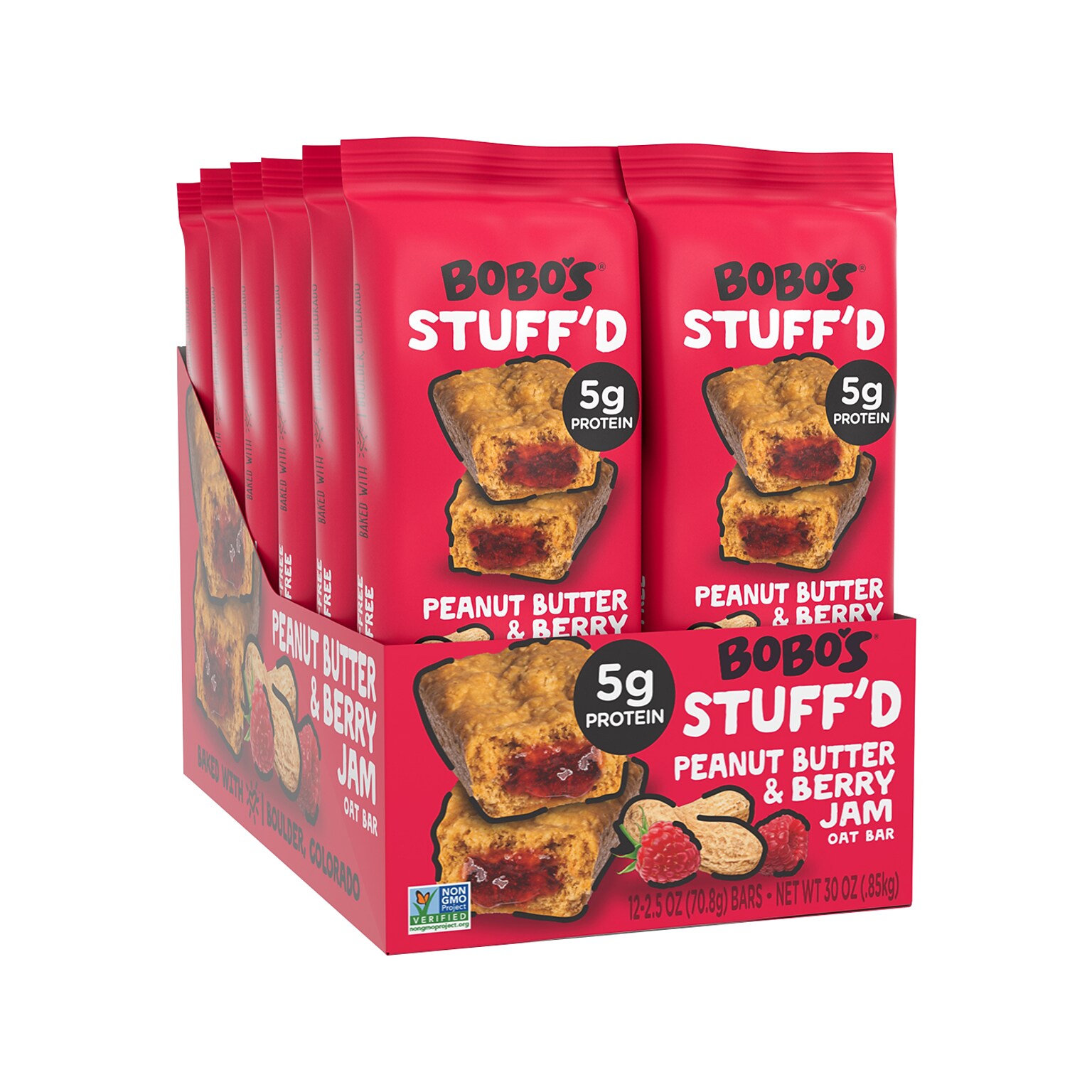 Bobos Stuffd Gluten-Free Peanut Butter & Berry Jam Oat Bar, 2.5 oz., Dozen (130-D)