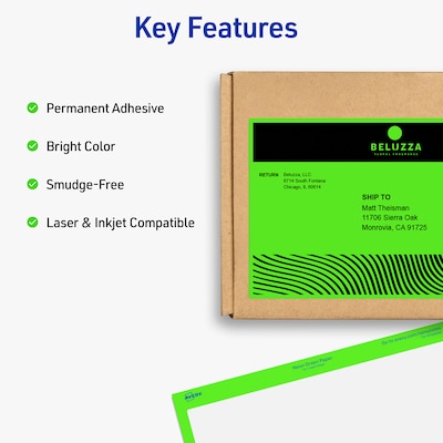 Avery Laser Shipping Labels, 5-1/2 x 8-1/2, Neon Green, 200 Labels/Box (5952)
