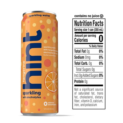 Hint Tangerine Sparkling Water with Electrolytes, 12 fl. oz., 12 Cans/Carton (HINT-TANGCAN-E)
