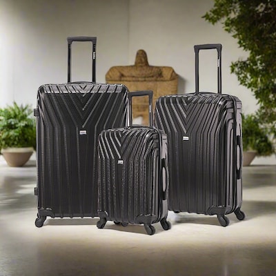 InUSA Vasty 3-Piece Hardside Spinner Luggage Set, TSA Checkpoint Friendly, Black (IUVASSML-BLK)