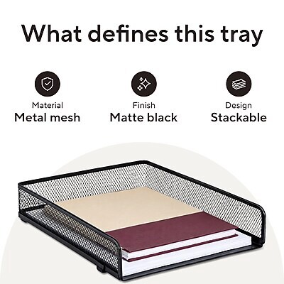 TRU RED Front-Load Stackable Metal Letter Tray – Desktop Paper Organizer for Office Files & Documents