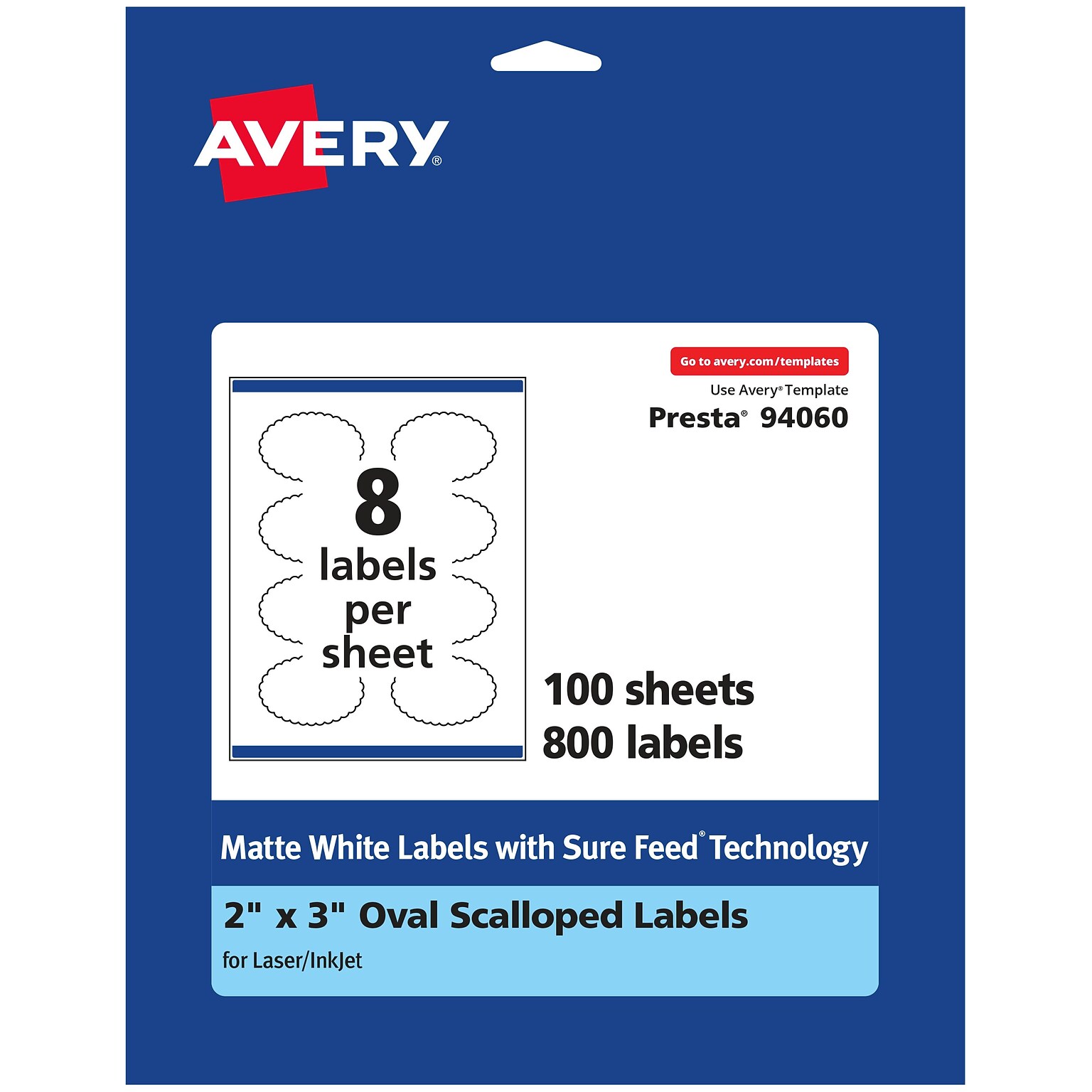 Avery Laser/Inkjet Multipurpose Labels, 3  x 2, Matte White, 800/Box (94060)