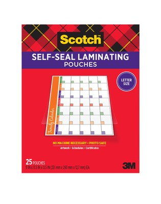 Scotch Self Sealing Laminating Pouches, Letter Size, 5 Mil, 25/Pack (LS854-25G)