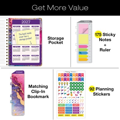 2026 Global Printed Products 5.5 x 8 Weekly & Monthly Planner, Paperboard Cover, Rainbow Gold Marble (FSHN-CY26-58-36)