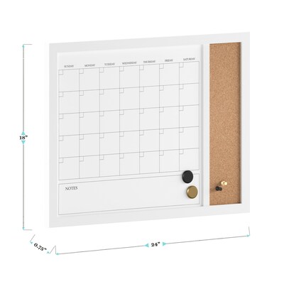 Martha Stewart Everette Magnetic Cork-Dry Erase Monthly Calendar Combo Set, Engineered Wood Frame, 24"x18" (BRPMCO4C14561WT)