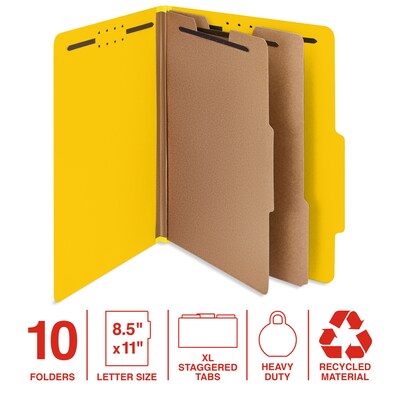 Staples 100% Recycled Heavy Duty Classification Folder, 2-Dividers, 2" Expansion, Letter Size, Yellow, 10/Box (ST62549)