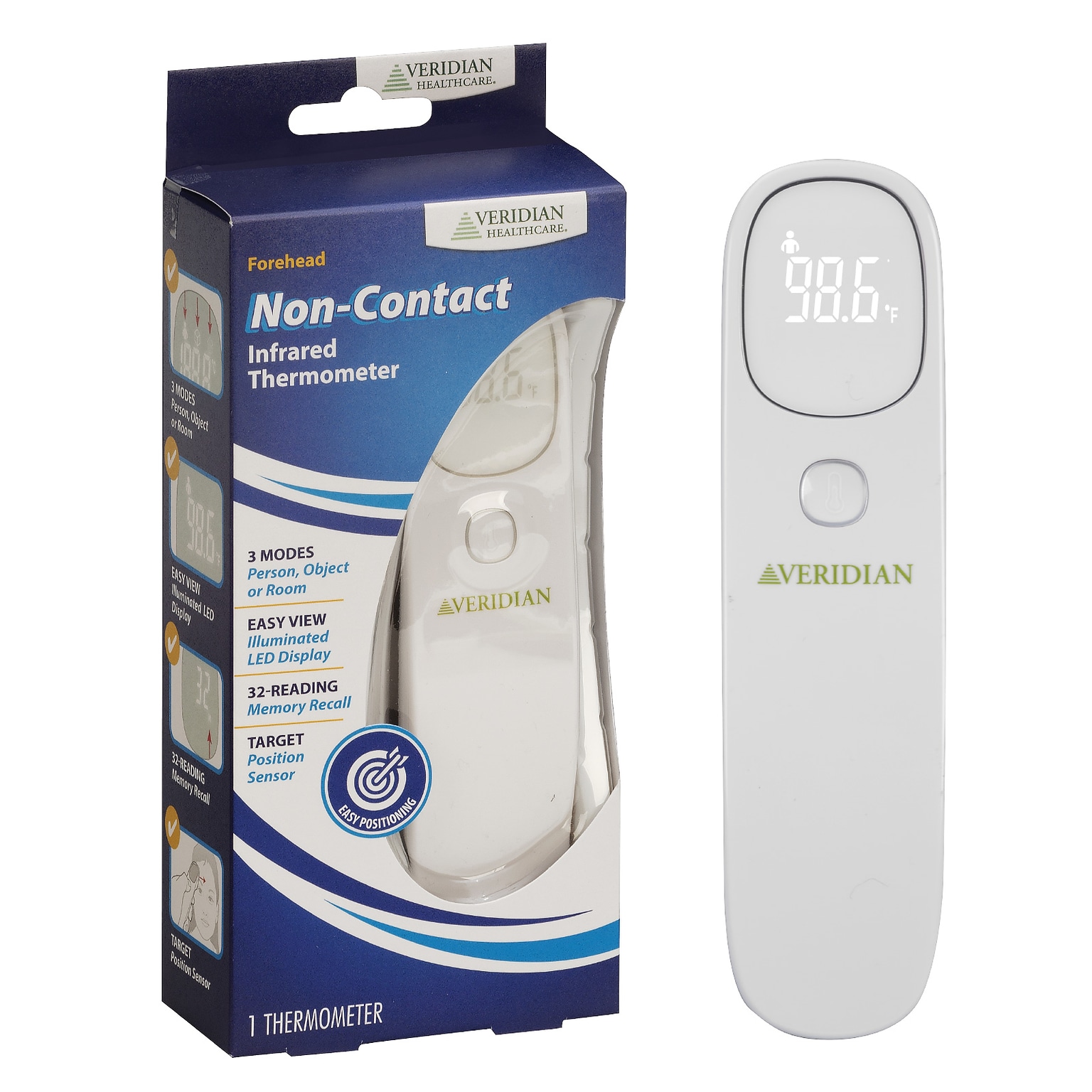 Veridian Infrared Digital Forehead Thermometer, White (09-313)
