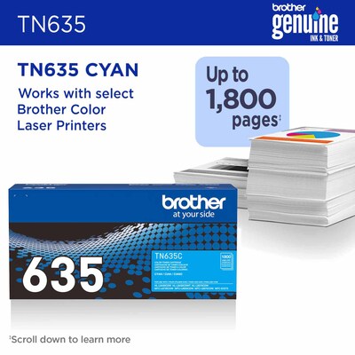 Brother TN635 Standard Yield Cyan Toner Cartridge, Prints Up to 1,800 Pages (TN635C)