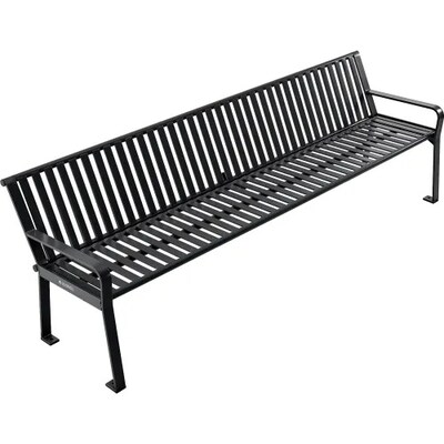 Global Industrial 8' Outdoor Bench w/ Back, Vertical Steel Slat, Black (694855BKKD)