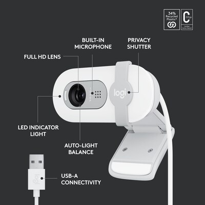 Logitech Brio 100 HD 1080p Webcam, 2 Megapixels, Off-White (960-001616)