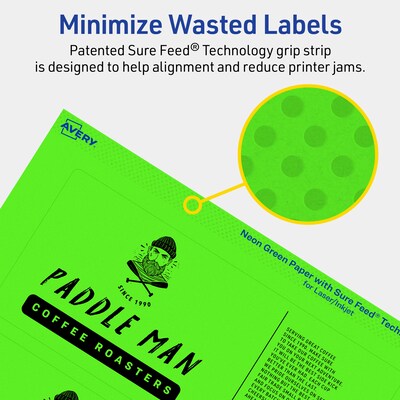 Avery Laser/Inkjet Multipurpose Rectangle Labels, 3" x 7", Neon Green, 120/Pack (94250)