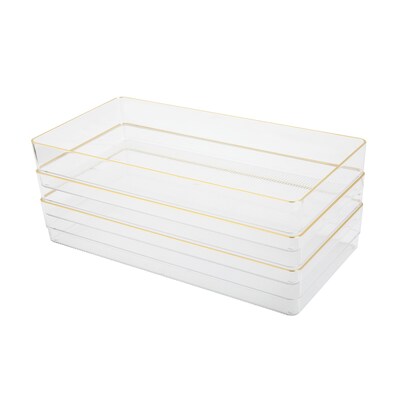 Martha Stewart Kerry Plastic Stackable Office Desk Drawer Organizer, Clear/Gold, 3/Set (BEPB8973G3CGD)