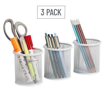 Mind Reader Metal Pen Holder, White, 3 Pieces/Set (CLIPMESH3-WHT)
