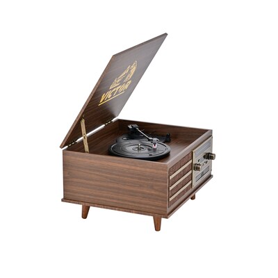 Victor Monroe Retro 8-in-1 Turntable Record Player and Entertainment Center with Bluetooth and Built in Speakers, Walnut