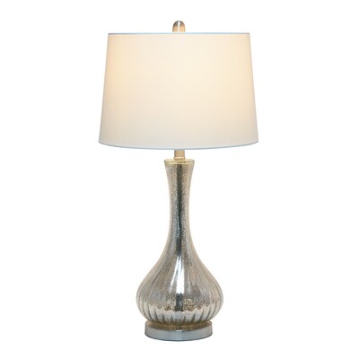 Lalia Home Speckled Mercury Tear Drop Table Lamp with Fabric Shade, White (LHT-5004-MR)