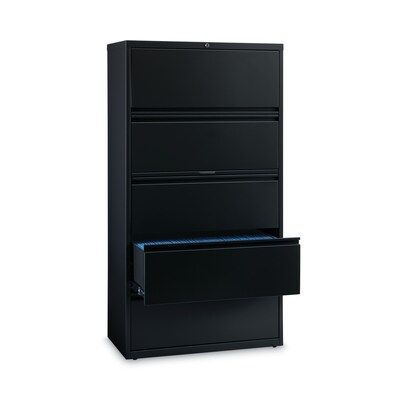 Hirsh Industries® Lateral File Cabinet, 5 Letter/Legal/A4-Size File Drawers, Black, 36 x 18.62 x 67.62