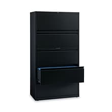 Hirsh Industries® Lateral File Cabinet, 5 Letter/Legal/A4-Size File Drawers, Black, 36 x 18.62 x 67.