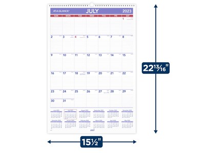 2023-2024 AT-A-GLANCE 15.5" x 22.81" Academic Monthly Wall Calendar, White/Purple/Red (AY3-28-24)