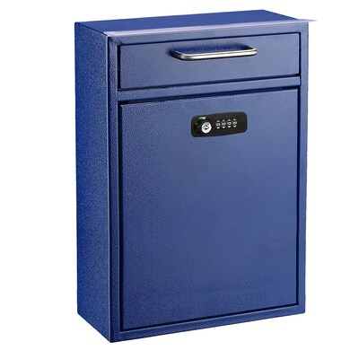 AdirOffice Steel Locking Wall Mounted Drop Box Interoffice Mailbox with Key and Combination Lock , Blue (631-04-BLU-KC-PKG)