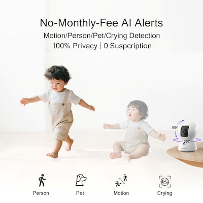 Cinmoore C2LU 2.5K Smart Indoor Security Camera, WiFi, White, 2/Pack