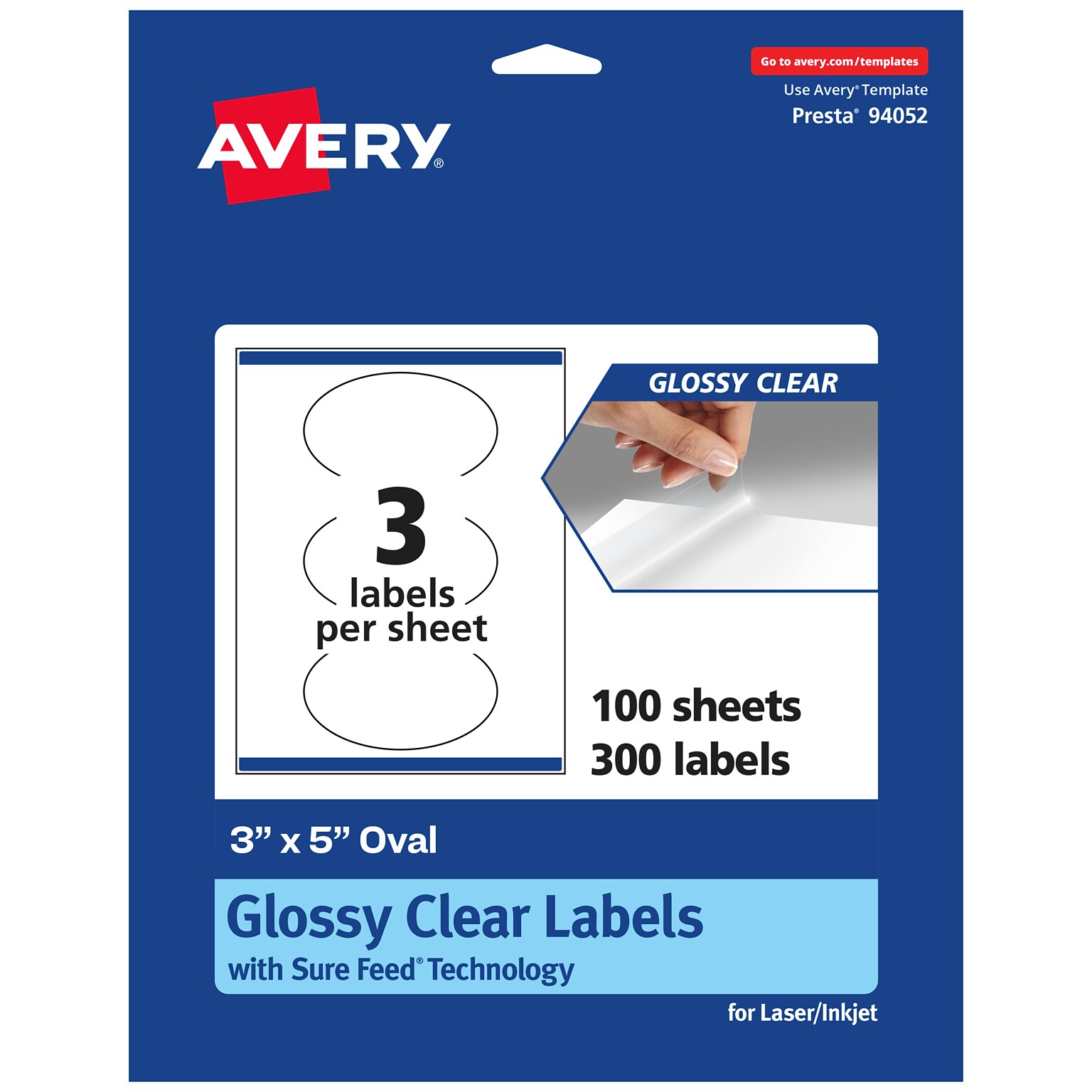 Avery Laser/Inkjet Multipurpose Oval Labels, 5 Dia, Glossy Clear, 300/Box (94052)
