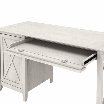 Bush Furniture Key West 54"W Computer Desk with Keyboard Tray and Storage, Linen White Oak (KWD154LW-03)